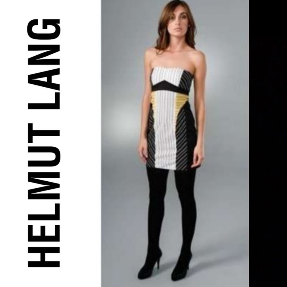 Helmut Lang Geo Dobby Strapless Silk Dress